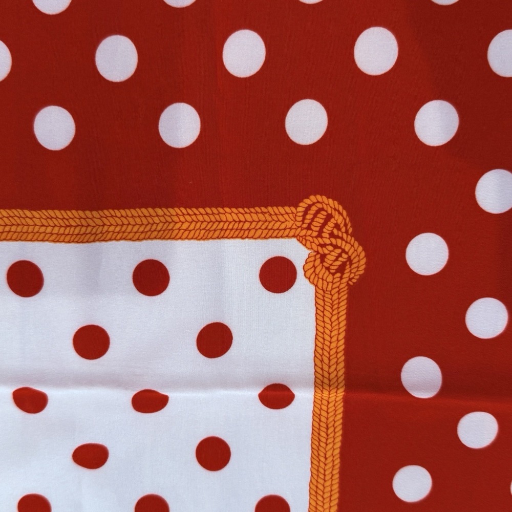 Vintage Square Silky Scarf-Red/White Polka Dots-Gold Interior Border-34x36 MOD - Picture 2 of 5